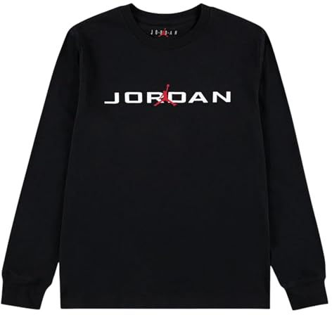 Jordan - Camiseta de Chicos de Manga Larga Baseline Negra código 95D668-023, Negro/Blanco/Rojo., 10-12 años