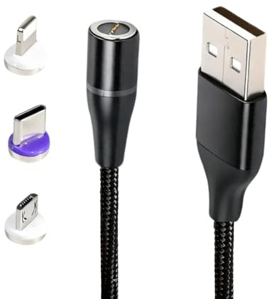 2 Piezas Cable Magnético 40W, cable usb c de Carga Rápida con 3 Conectores Magnéticos (USB-C/Micro/compatible con iPhone), cable magnético usb c con Conexión Imantada, Compatible con Samsung