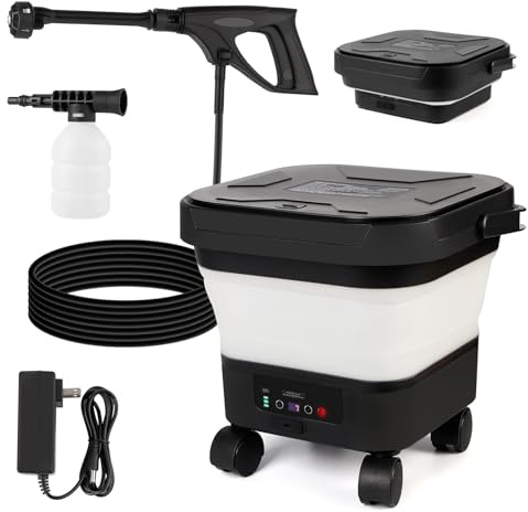Portable Cordless Pressure Washer with 3.4 Gal Tank, Max 520PSI, 7 Adjustable Foldable Pressure Electric Power Washer, 4000mAh Lithium Battery, 6-in-1 Nozzles for Cars, Camping, Outdoor Cleaning