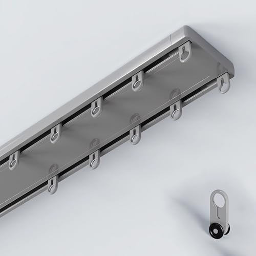 Binario per tenda a doppio binario in alluminio con rulli silenziosi, set per tenda da soffitto, 70-600 cm, asta per tende a 2 corsie, per doccia, finestra a baia, divisorio (grigio, 290 cm)