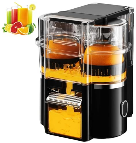 Exprimidor de Naranjas de Doble Cabezal de 59,2 W, Exprimidor Eléctrico de 600 Ml con Cámara de Pulpa de 8 Cuchillas, Rendimiento de Jugo>90%, Exprimidor de 20 Segundos, Exprimidor de Jugo black