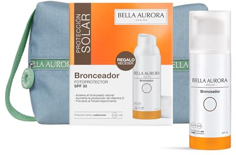 Bella Aurora Pack Fotoprotector Bronceador SPF 30 | Potencia y Acelera el Bronceado Natural | Protección UVA UVB | Acción Antioxidante | Neceser Jean Impermeable de Regalo