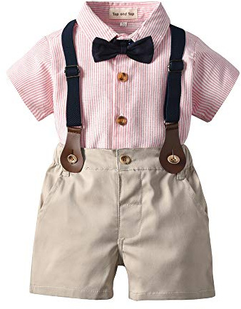 UUAISSO Enfant en Bas âge Bébé Garçon Gentleman Tenues à Manches Courtes Body Chemises Jarretelles Pantalon été Infantile Petit Garçon Costumes