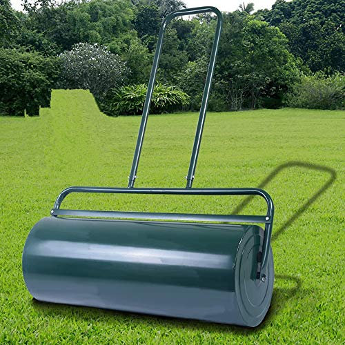 COSTWAY 48L/60L/63L Garden Grass Roller, Large Capacity Lawn Push Rolling Tool, Heavy Duty Drum & Removable Drain Plug, Fill with Water or Sand, Premium Galvanized Steel (48L, Green)