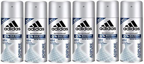 adidas adipure Deo Bodyspray für Herren, Deodorant ohne Aluminium & Alkohol für 48h effektiven Deo-Schutz, pH-hautfreundlich, 6 x 150 ml