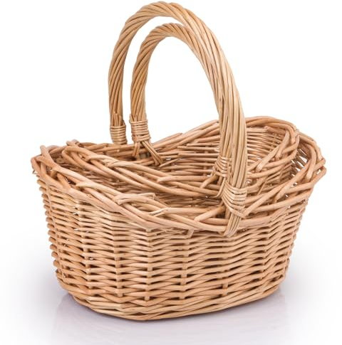 Woodluv Storage Baskets Set of 2, Boat Shaped Wicker Woven Wedding, Flower Girls, Easter, Display & Gift Hamper Basket, Natural