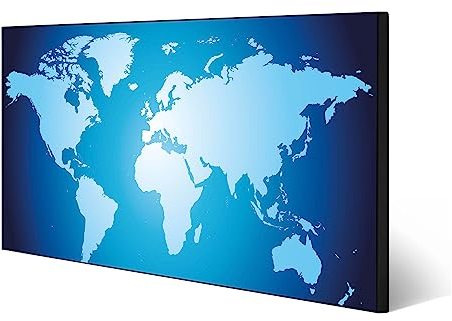 banjado Magnettafel schwarz 78 x 37cm / Magnetwand Metall/Magnetpinnwand als Memoboard/Pinnwand Magnettafel Küche, Büro, Kinderzimmer inkl. 4 Magnete & Montageset - Motiv Weltkarte