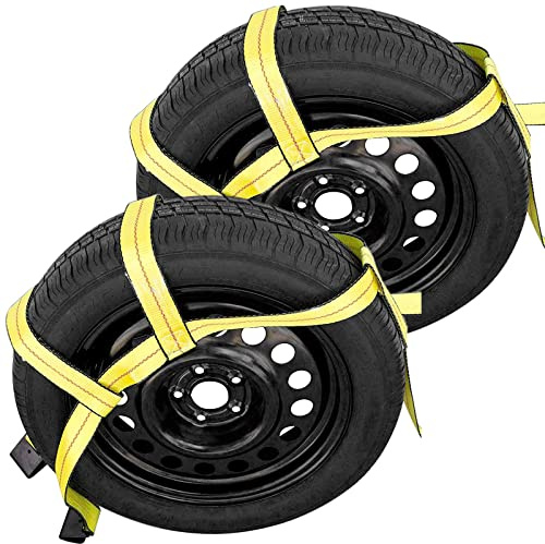 Robbor Tow Dolly Basket Straps with Flat Hook Over-the-Wheel Tie Down Bonnet Wheel Net for Small to Medium Size Tires 14-17-2 Pack