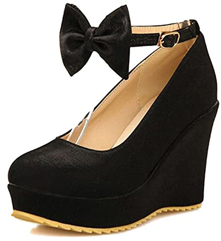 Mo Joc Damen Elegante Wedge Pumps mit Runder Zehenpartie (Schwarz, 44 EU)