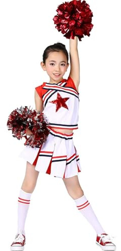 LOLANTA Mädchen Karneval Kostüm, Cheerleader kleid mit Pompoms und Socken, Mittelschule Cheerleading Uniform, 4-13 Jahre
