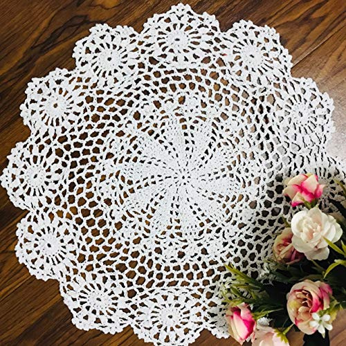 Damanni White 13 Inch Round Handmade Cotton Crochet Lace Doily Doilies Tablecloths Placemats,2 PCS