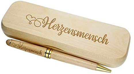 FORYOU24 Hochwertiger Kugelschreiber mit Gravur Herzensmensch in Geschenk-Schachtel aus Holz die Geschenkidee Stift graviert