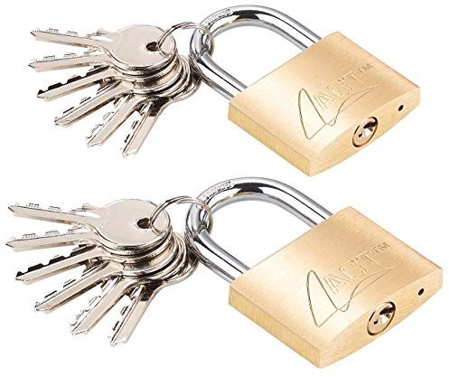 AGT Outdoor Vorhängeschloss: 2er-Set Vorhängeschlösser aus Messing, 48 mm, 12 Schlüssel (Schloss mit Zusatzschlüssel, Bügel-Kellerschloss, Zylinderschloss)