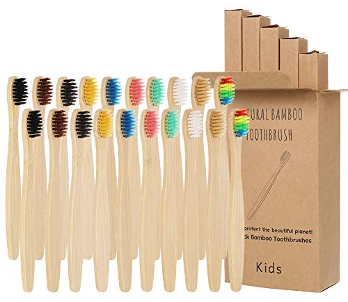tiopeia 20 Pcs Kids Bamboo Toothbrush, Ergonomic Biodegradable Handle Children Toothbrushes Kids Toothbrushes