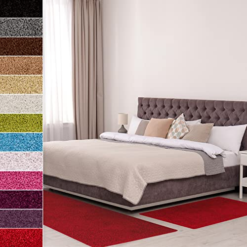 Floordirekt Shaggy-Bettumrandung Barcelona - 3-teilig - Shaggy-Kräusel-Optik - Hochflor Bettvorleger in vielen Farben (B: 67 cm | L: 1 x 330 cm + 2 x 130 cm, Rot)