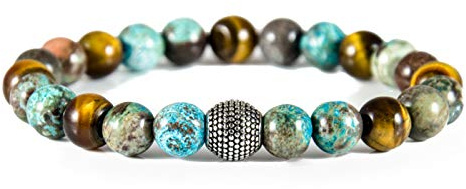 David Galvani | Herren Männer Armband Perlenarmband Chakra Schwarz Lavastein Kugeln Edelstahl Perlen Armreif Armkette onyx holz power balance gold perlen achat energy mann