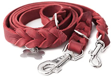 PillowPrim Verstellbare lederleine für Hunde, Hundeleine, Lederleine, mehrfach verstellbare Führleine, Rot