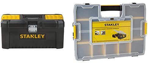 Stanley STST1-75518 Essential 16 Toolbox with Metal latches, Black/Yellow, Inch & Professional Organiser, Tool Box, Tool Organiser, Sort Master Seal Tight ‎STA194745