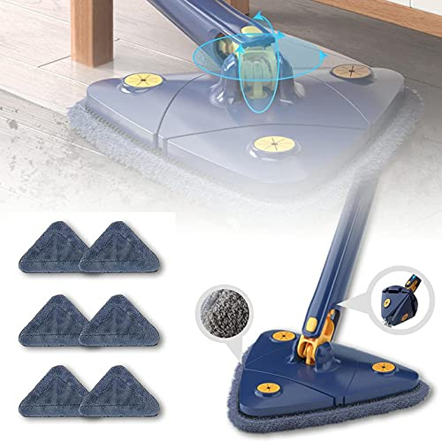 UrCreat Serpillere Triangle, Balai Rotatif à 360° Réglable, Microfibre Balai Plafond Balai Lave Sol Pressage d'eau Automatique, Vadrouille de Nettoyage avec 6 Chiffons de Remplacement