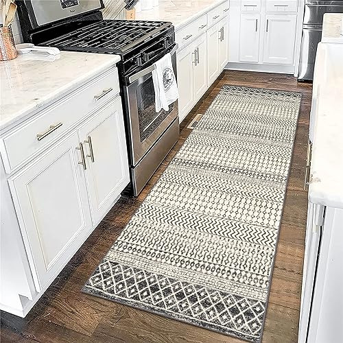 Nailttos Moroccan Washable Runner Rug, 2x6 Ultra Soft Non-Slip Vintage Boho Hallway Kitchen Runner Rug Floor Carpet for Bedroom Bathroom Laundry Living Room