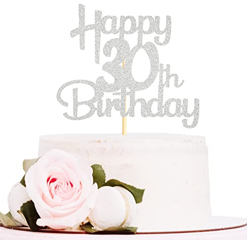 Sotpot 30th Birthday Cake Topper Silver Glitter 1 pack for 30th Birthday Anniversary Party Decor Supplies