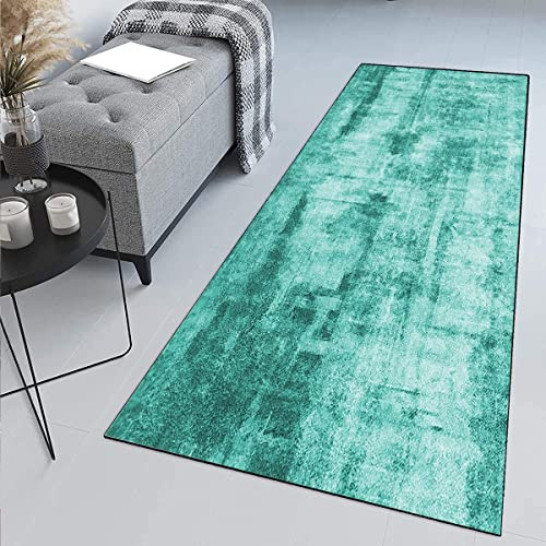 Siunwdiy Teppich Läufer Flur rutschfest 60x420cm Küchenläufer Waschbar Modern Türkis Korridor Teppichläufer Lang Küchenteppich Für Küche Wohnzimmer Schlafzimmer Teppichläufer Meterware Anpassbar