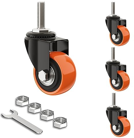 4 Stück 40 mm Möbelrollen klein ohne Möbel Bremse, Rollen für Möbel, Schwerlastrollen mit 180 kg Leisten, 40mm Vorbaurollen, Lenkrollen 360-Grad-Rotation (Orange, M8)