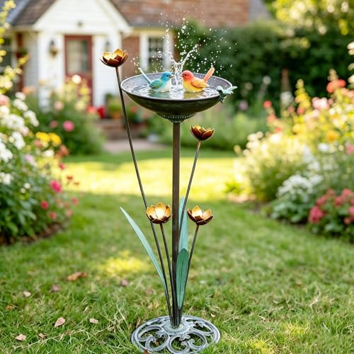 HOUYANG Vogeltränke aus Gusseisen, 29 x 82 cm (B x H), Vogeltränke für den Außenbereich, Vintage-Metall-Vogeltränke, Garten, Hof, Dekoration | Vogeltränke aus Metall, Vintage-Stil, Dekoration für Garten und Hof