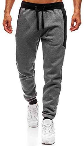 LOIJMK Pantalon de jogging long pour homme avec poche à fermeture éclair - Taille élastique - Coupe ajustée - Pantalon de survêtement pour homme - Confortable - Respirant - Pour le fitness, la gym, le