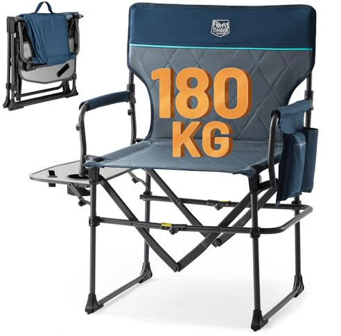 TIMBER RIDGE Kraftig campingstol med kompakt storlek, bärbar regissörsstol med sidobord och ficka för camping, gräsmatta, sport och fiske, stöder upp till 158 kg, marinblå
