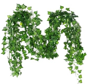 PHLEAZ Artificial bouquet 12 PCS Simulated Ivy Rattan Evergreen Creeper Vine Artificial Plant Wedding Party Corridor Garden Rattan Vine Decoration Home decoration (Color : Ivy 12PCS)