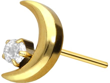 PIERCINGLINE Titan Aufsatz mit Push Pin MOND + KRISTALL OHNE Labret Stecker Piercing Ohr Tragus Helix Conch Farbauswahl