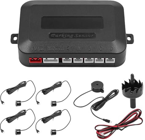 ANCLLO Sensore di parcheggio Nero con Allarme cicalino Sistema Radar di retromarcia per Auto a 4 sensori