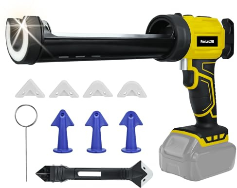 Cordless Caulk Gun for Dewalt 20V Battery, Electric Caulking Gun with 450lm LED Light, 4 Adjustable Speeds, Drip-free Caulk Adhesive Gun, 10oz/300ml Caulking Tool for Filling, Sealing(No Battery)