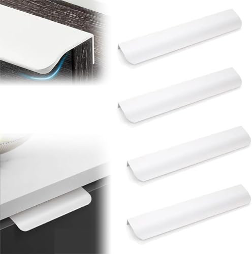 Jasminum 4 Stück Möbelgriffe,Versteckter Türgriff,Verdeckter Schrankgriffe,Schubladengriffe,Weiß Verdeckter Griff,Aluminiumlegierun,Komfortables Gefühl, Geeignet für Kleiderschrank, Schlafzimmer, Bad