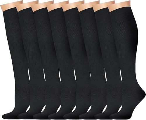 8 Paar Kompressionsstrümpfe für Damen und Herren(15-20 mmHg),Stützstrümpfe Kompressionssocken für Krankenschwestern,sport,Flug,Reise,Laufen (schwarz, L-XL)