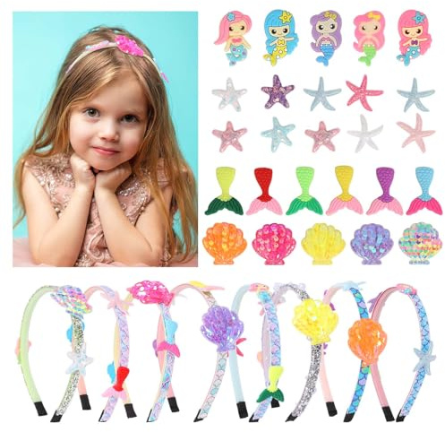 TGFIX 8Pcs Meerjungfrau Haarreifen Basteln Mädchen Meerjungfrauen Haarschmuck Bastelset 5-12 Jahre Geschenk DIY Kreativset Kinder für Kinder Geburtstag Schulanfang Geschenk 4 5 6 7 8 9 Jahre