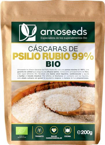 Psilio Rubio BIO 200G | Cáscaras Psyllium Orgánico, Máxima Pureza 99% | 88% de Fibra, Tránsito, Digestión, Sin Gluten | Primera Calidad