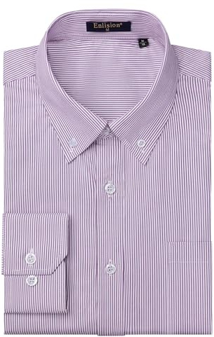 Enlision Camicia da Uomo a Maniche Lunga Casual Classiche Camicie a Righe Uomo con Bottoni Regolare Fit con Tasche