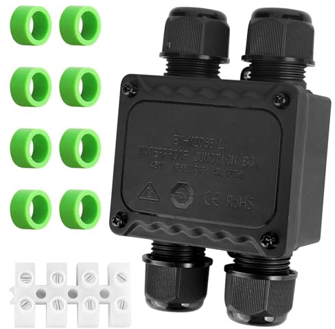 Abzweigdose Wasserdicht IP68, Kabelverbinder Wasserdicht, 4-Wege Erdkabel Verbinder Wasserdicht für Ø 5mm-14mm Kabeldurchmesser, Verteilerdose Außen, Abzweigkasten schwarz