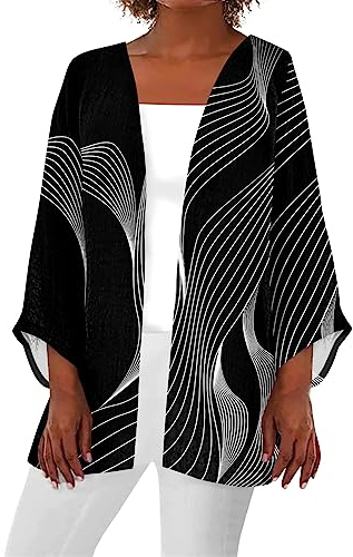 SCBFDI Coprispalle Donna, Donna Cardigan Leggero Hawaii Grafica Floreale Fronte Aperto Cardigan Cropped Plus Drappeggiato Lungo Trench Spolverino, Kimono Copricostume Donna