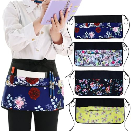 Oaygat Waist Waiter Waitress Half Apron 23 * 11 In Adjustable Pinny Florist Gardening and Cooking Apron Waterproof Tabard for Women With Pockets Universal Kitchen Work Baking Tabard With Long Strap