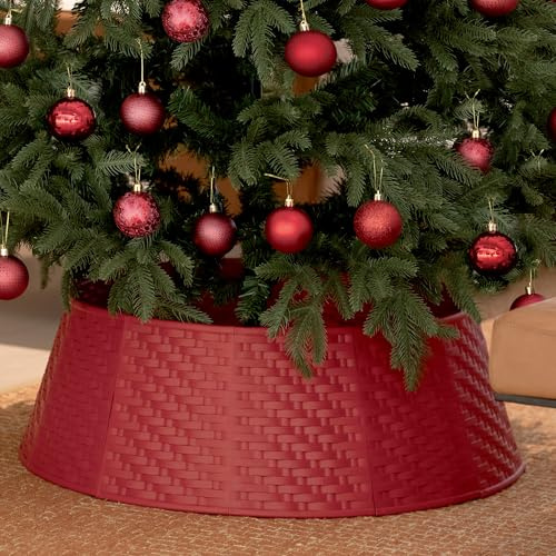 Weihnachtsbaum Kragen Korb Weihnachtsbaumständer Abdeckung: Rock Weihnachtsbaumrock für Christbaumständer im Korb Verkleidung Christmas Tree Skirt Collar Simple Kunststoff - 71cm unten Rot
