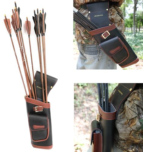 Poearcus Bogenschießen Hüftpfeilköcher Pfeiltasche Leder geschichtet Hip Arrow Pouch Anzug für die Jagd und Target Shooting (Schwarz)