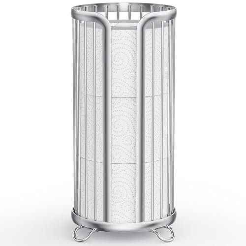 Toilet Paper Holder Stand, Freestanding Toilet Tissue Organizer, Minimalistic Storage Solution, Reserve Mega Rolls-Silver