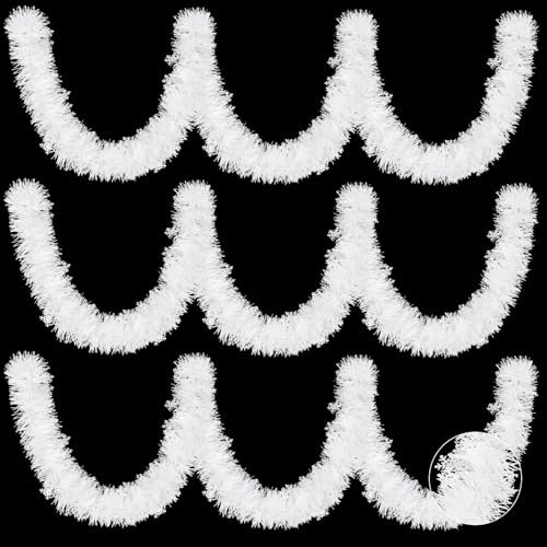 MARFOREVER White Snowflake Tinsel Garland, Winter Garland Decoration Snowflake Metallic Twist Garlands for Winter Holidays New Year Party Indoor Outdoor Hanging Decor Supplies, 3 Pcs 19.7 FT