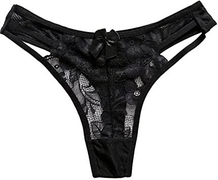 Lingerie pour femme - Culotte papillon sexy - String en dentelle - Culotte hipster découpée - Solide - Transparent - Joli tangas extensible - Contrôle du ventre amusant, Noir , Taille unique