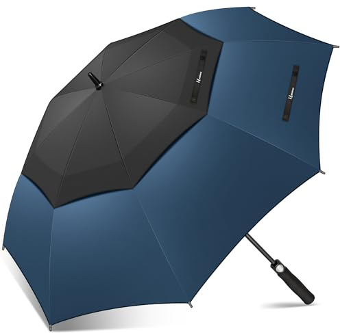 NINEMAX Golf Regenschirm Groß Sturmfest XXL, Großer Regenschirm Sturmfest Stabil, Golfschirm Gross für Herren Damen 2 Personen (Schwarz/Tiefblau)