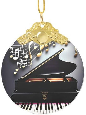 Runder Weihnachtsbaum mit Musiknoten-Piano-Druck, Glas, zum Aufhängen, Weihnachtsschmuck für Weihnachtsfeiern, Heimdekoration, Geschenke
