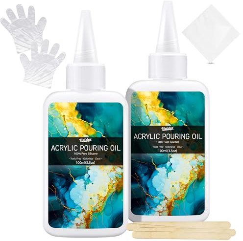 Olio di Silicone per Pittura Acrilica 200ml - Attivatore Cellulare Trasparente per Acquerello e Altri Tipi, Liquido Puro al 100%, Non Tossico e Inodore